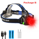 lampe frontale led zoomable faisceau rouge course camping randonnée ceinture interrupteur moderne noire bleue