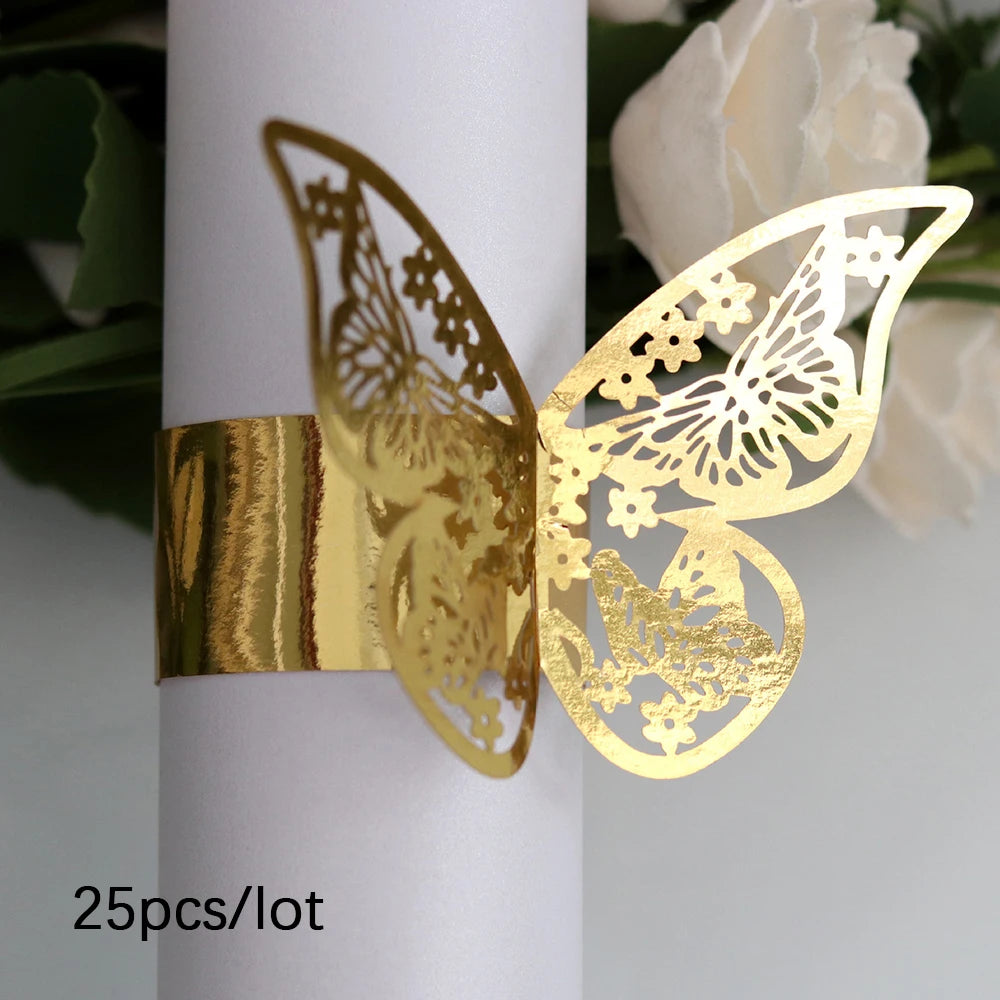 anneau serviettes papier motif papillon floral mariage anniversaire décoration table élégante vàng bạc hồng