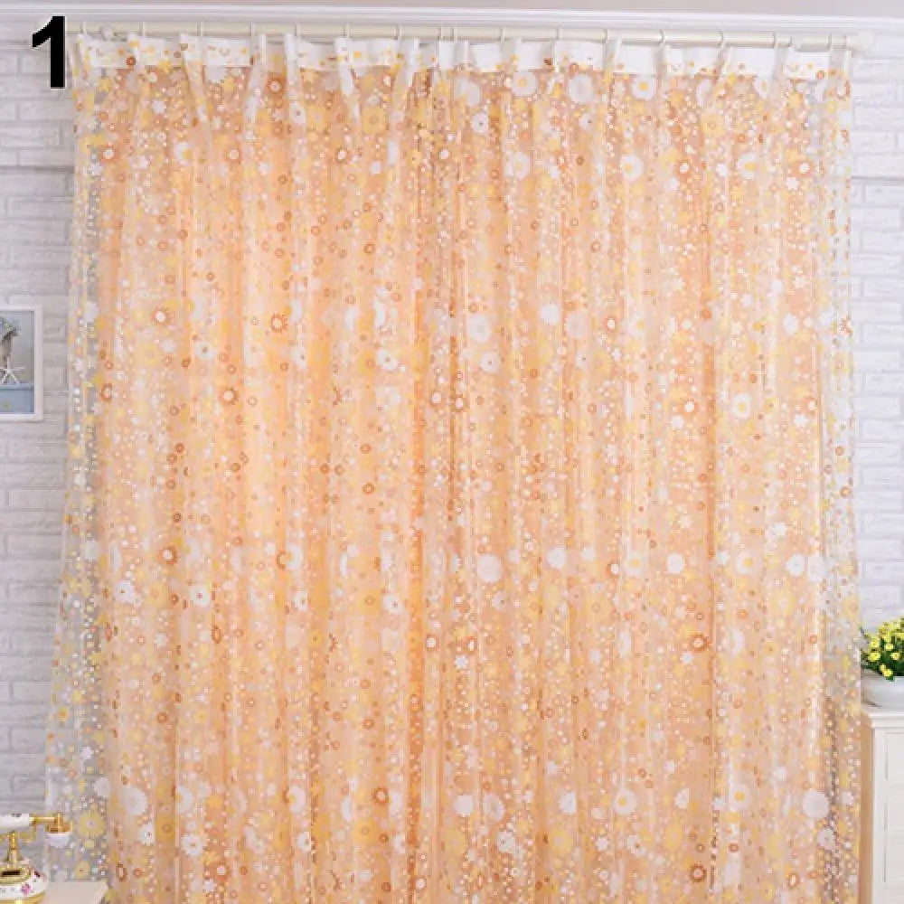 Rideau en voile transparent orange avec motif tournesol
