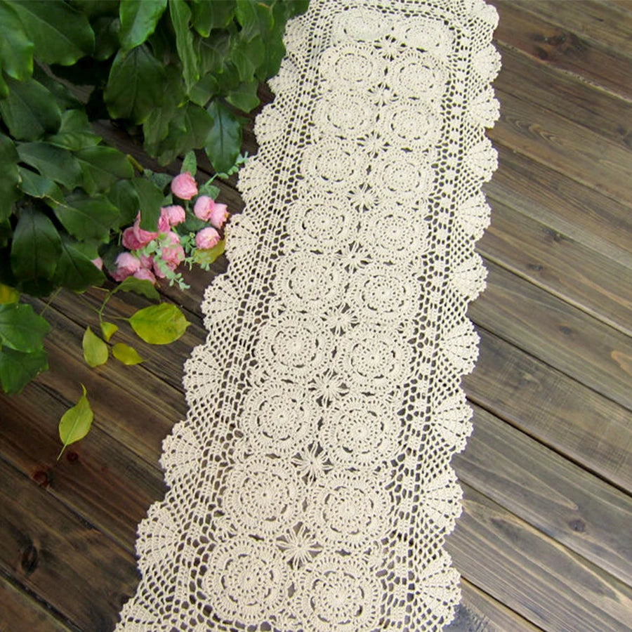 serviette table coton crochetée motifs floraux vintage beige clair réutilisable table manger mariage fête