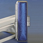 boîte rangement stylos simili cuir clics métalliques classique couleur bleue rouge marron