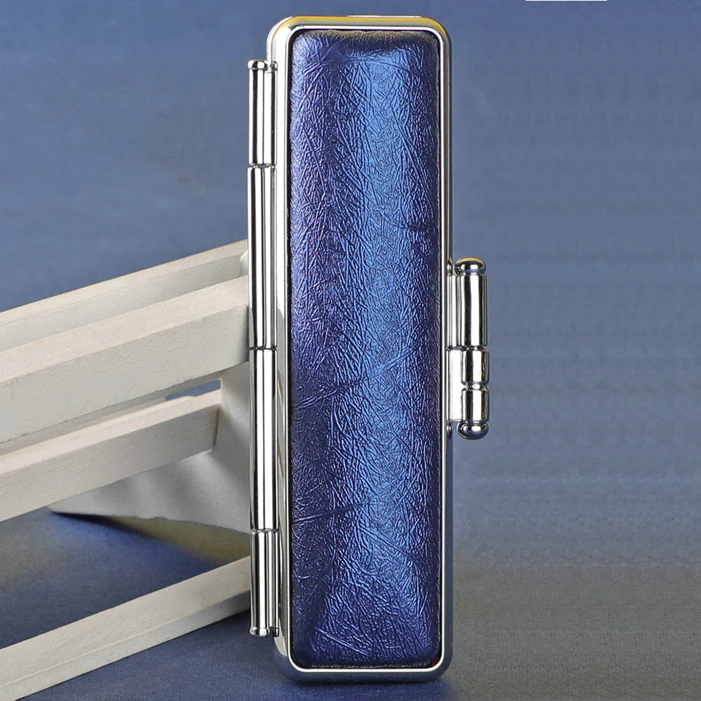 boîte rangement stylos simili cuir clics métalliques classique couleur bleue rouge marron