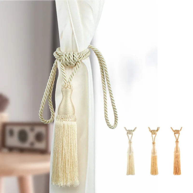 accessoires rideau attaches pompons franges tressage corde beige doré blanc cassé bohème classique