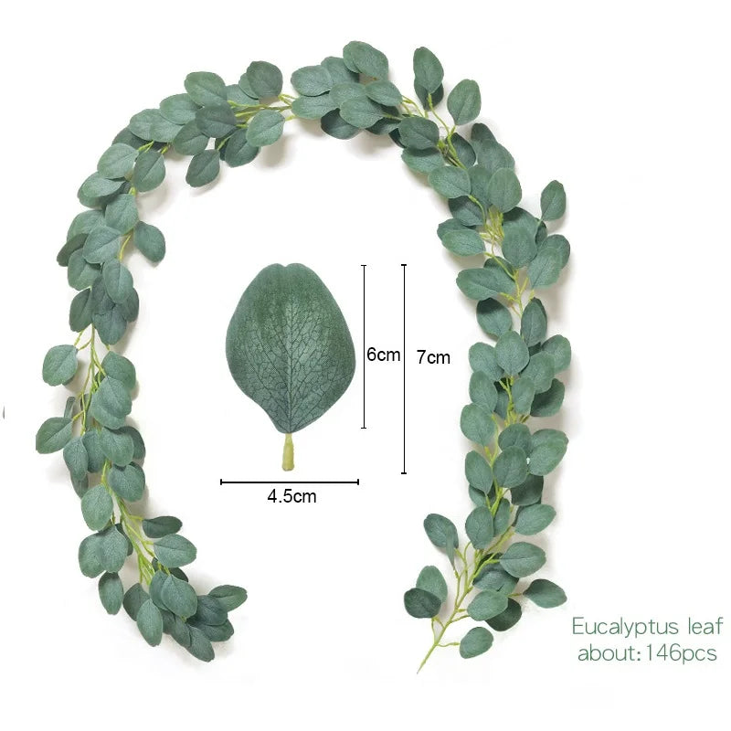 guirlande feuilles eucalyptus artificielles fleurs blanches extérieur intérieur vert naturel rustique accrochable maison jardin