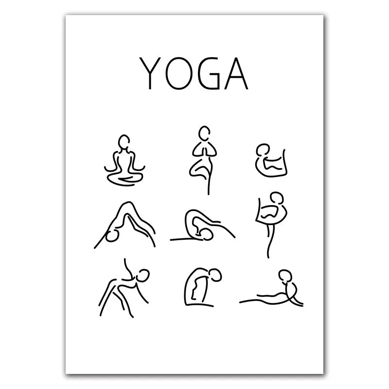 affiche yoga blanc noir minimaliste posture texte salon décoration mur moderne illustration frame toile