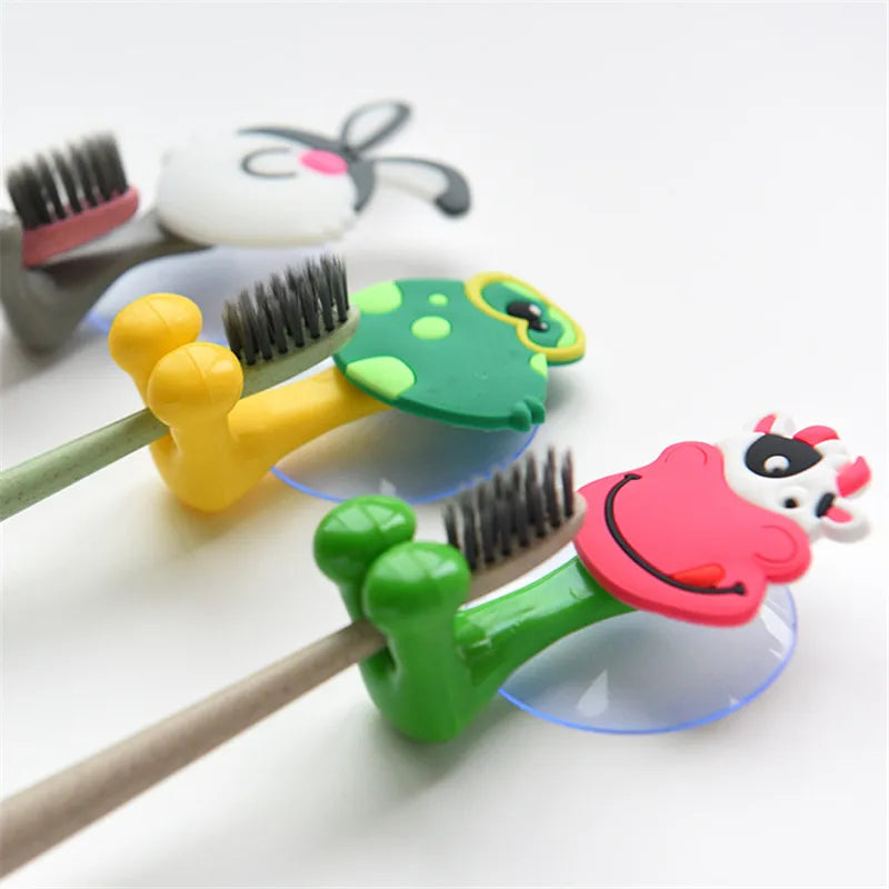 porte brosses dents animaux rose vert blanc jaune suction mur decoratif enfants