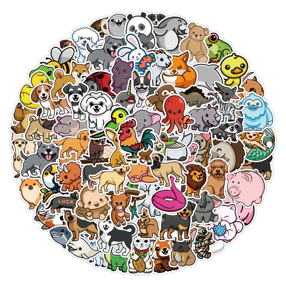 autocollants animaux cartoon mignons stickers variés opaques adhésifs 100 pièces
