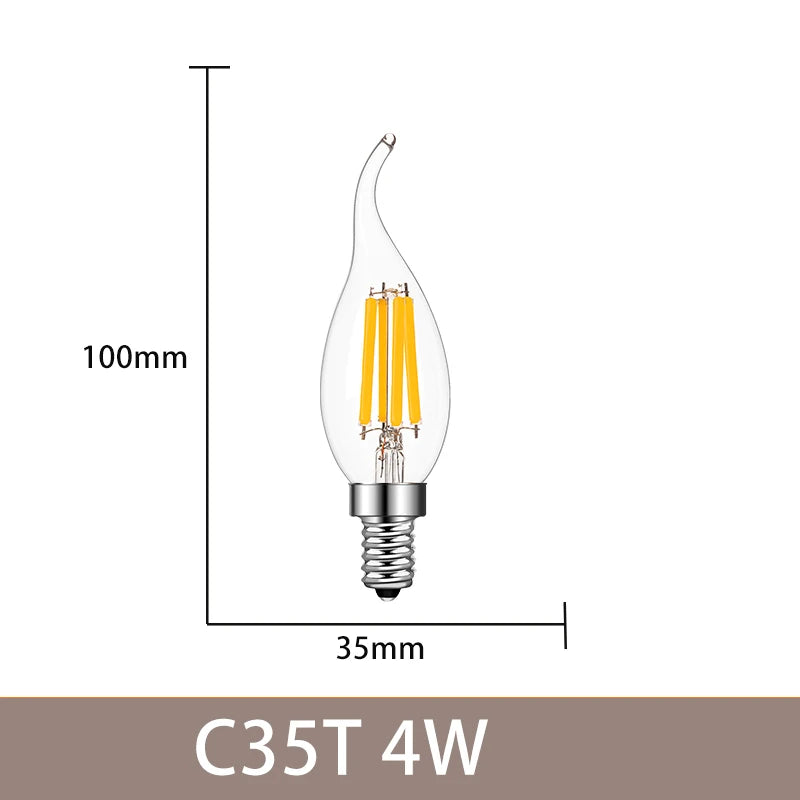 ampoules led filament dorés transparentes e12 e14 4w 6w 2700k 360° modernes 25000h
