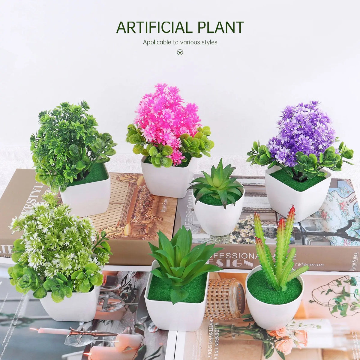 plantes artificielles moderne mini bonsaï diverses couleurs feuilles variées ornement table jardin