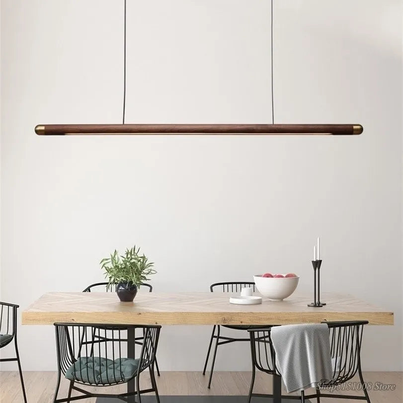 lampe suspendue bois marron foncé moderne finition brillante câbles noirs 18w 249 2000lm chambre