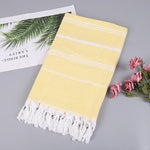 serviette bain rayée 100x180cm coton biologique séchage rapide franges classique rose gris bleuclair