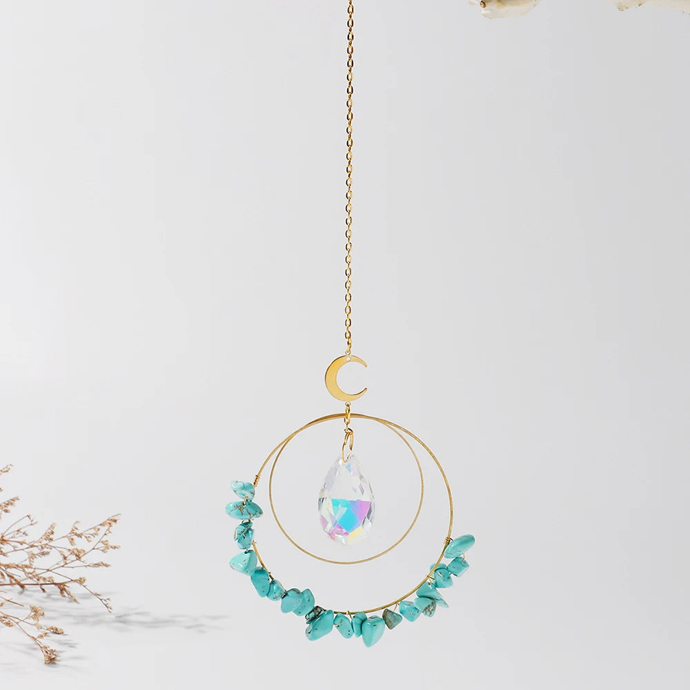 suncatcher ornement boho chic semi précieuses cristal violet blanc doré pendaison