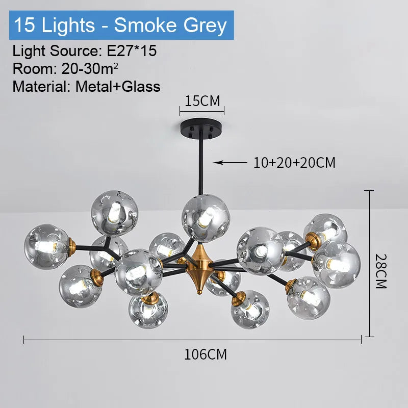 lustre led moderne sphères translucides noir doré bubble light semi encastrée(touches)