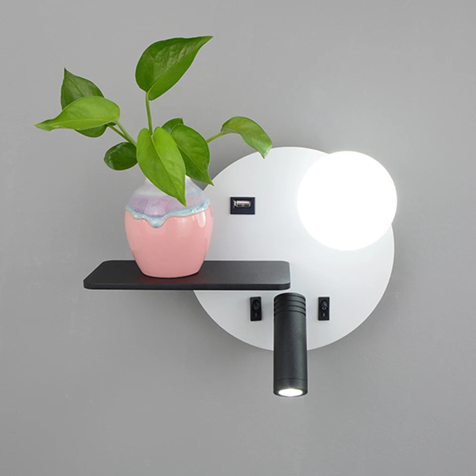 lampe murale moderne étagère usb blanc noir rose adjustable chambre salon