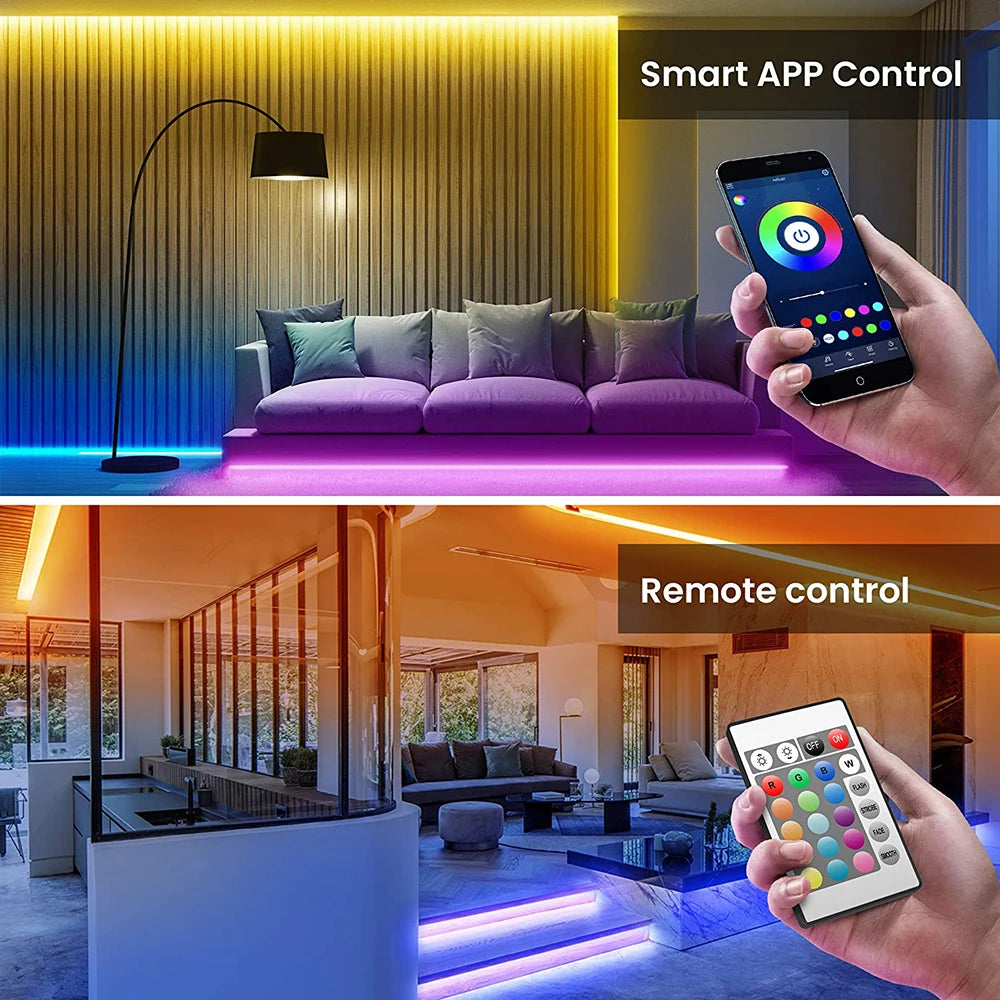 ruban led violet bleu rose bluetooth télécommande chargeur moderne chambre