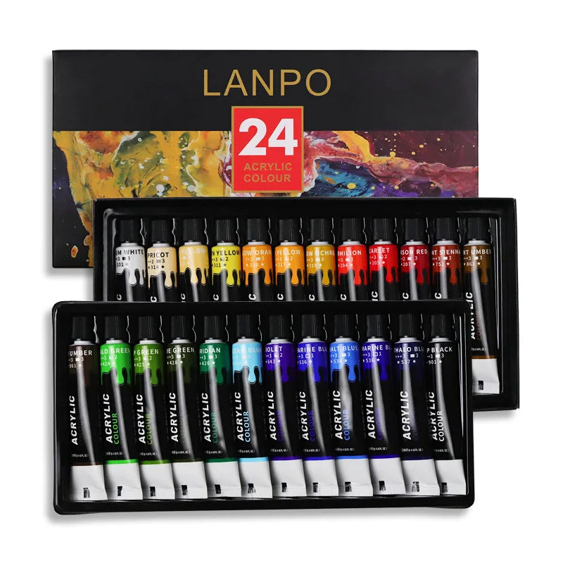 peinture acrylique ensemble 12 24 couleurs pinceaux professionnel toile verre papier palette boîte rangement