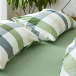 lot deux serviettes bain coton carreaux rose bleu beige gris vert blanc moderne