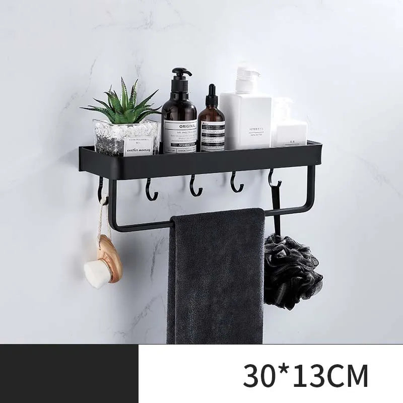 étagère salle bain double niveau murale alliage aluminium noir lisse moderne serviettes pots crèmes