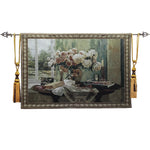 tapisserie coton belge fleurs roses paysage classique lavable machine beige marron vert