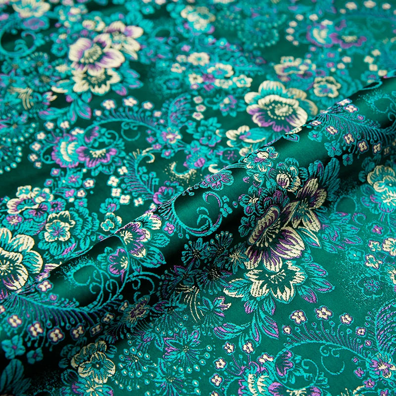 tissu brocart fleurs rouge rose jaune bleu polyester durable qualité jacquard teint decoration materiau