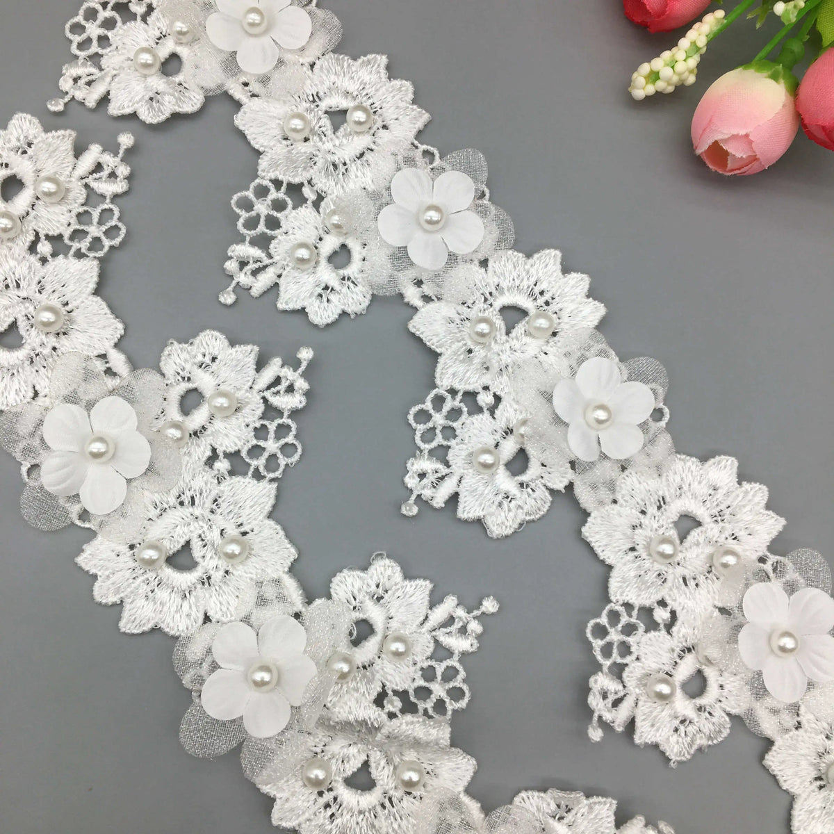 dentelle florale 3d polyester coton mariage chapeau robe blanche rose romantique