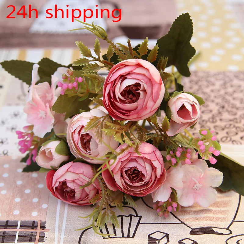 bouquet artificiel rose blanc vert feuilles classique décoration intérieure mariage fêtes anniversaire gifts