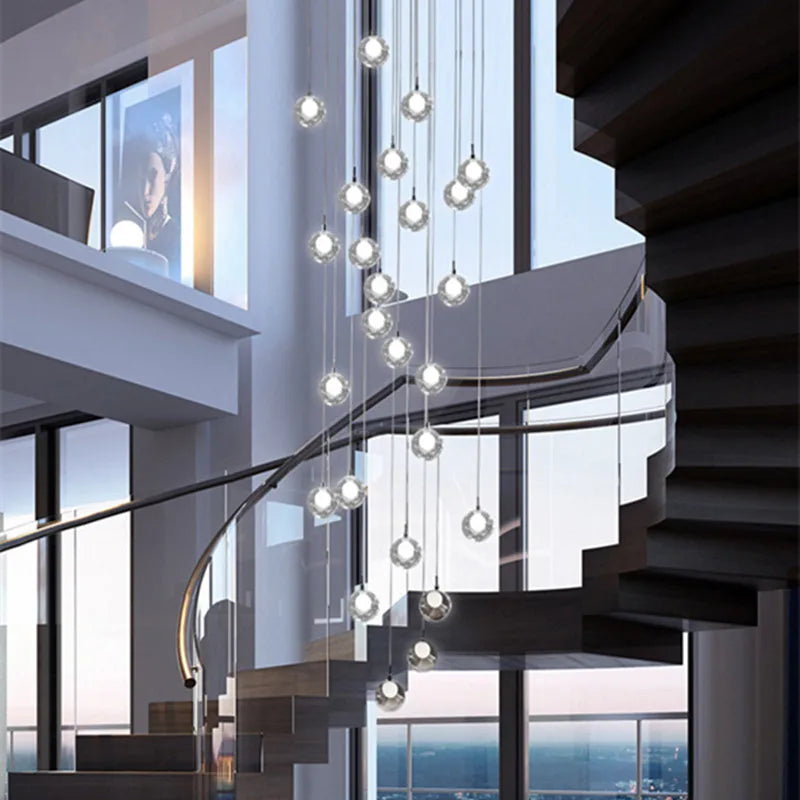 suspension lumineuse moderne verre transparent sphères simples éclairage led contemporain fixations invisibles