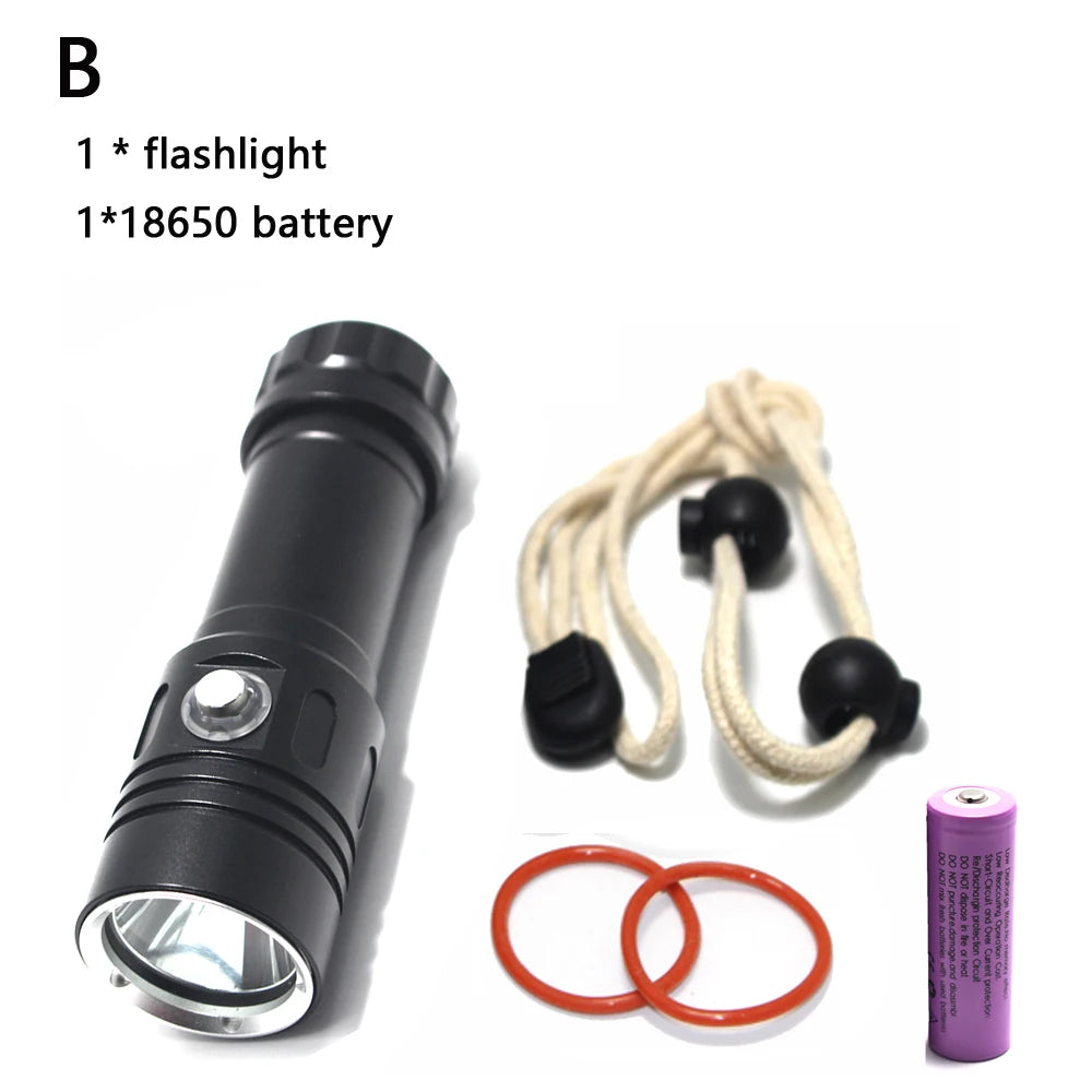 torche led rechargeable plongee camping 10w 6000lm 80m etanche noire