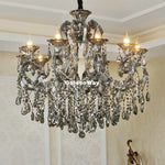 lustre baroque argenté transparent strass 2ampoules 10pendants cristal semi encastré