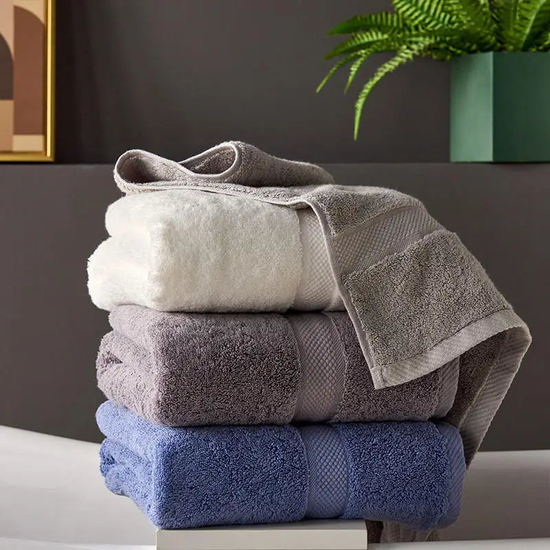 serviettes bain coton égyptien blanc gris bleu absorption rapide séchage rapide lavage machine texture