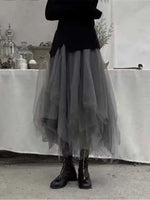 jupe tulle gris plissée fine élégante femme printemps opaques contemporaine mi mollet