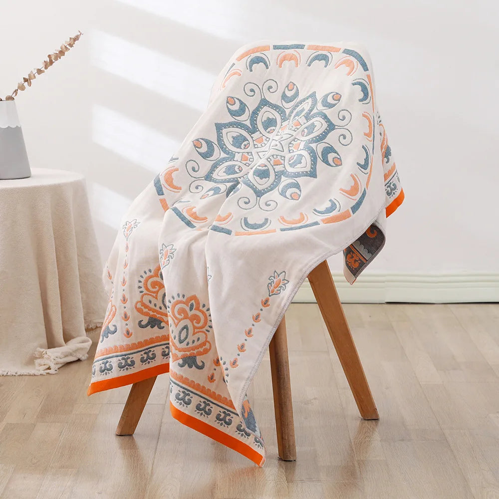 serviette bain coton bio rapide absorbant moderne motif géométrique blanc bleu orange gris