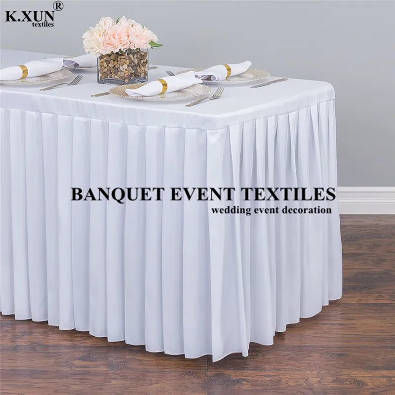 jupe table polyester blanc mariage banquet décoration fête nappe longue classique