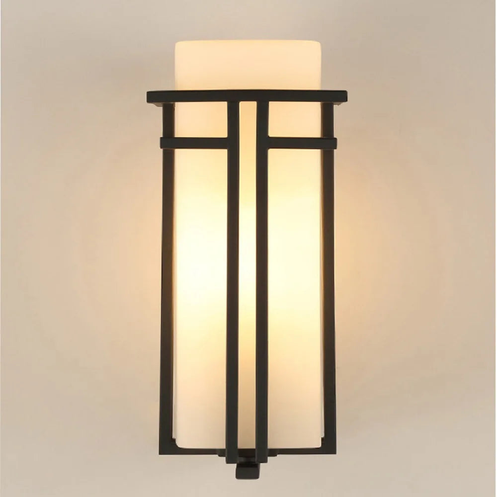 lampe murale moderne minimaliste noir vis fixée ampoules led verre dépoli e27 opaque extérieure