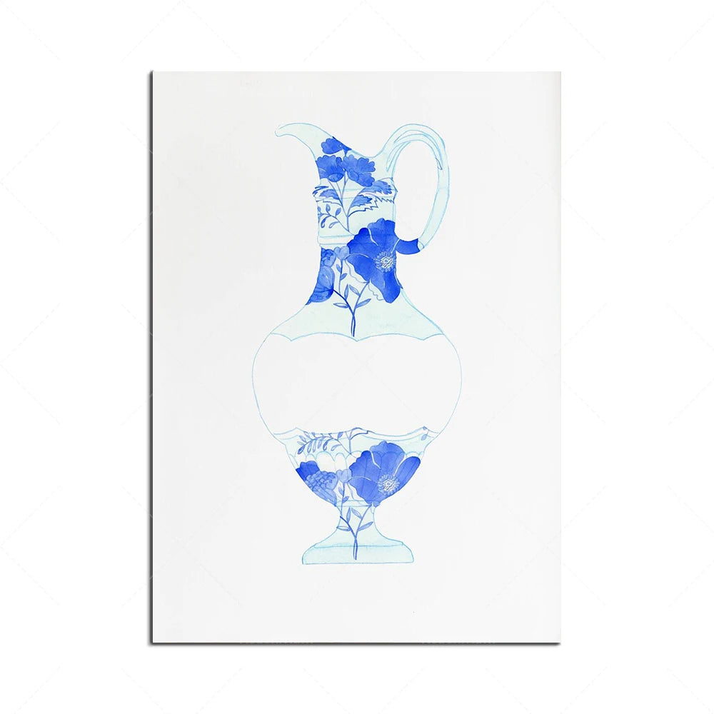 Le vase de fleurs bleues est une aquarelle délicate aux couleurs douces et harmonieuses.