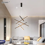 suspension lumineuse moderne noir led barres géométriques minimaliste télécommande