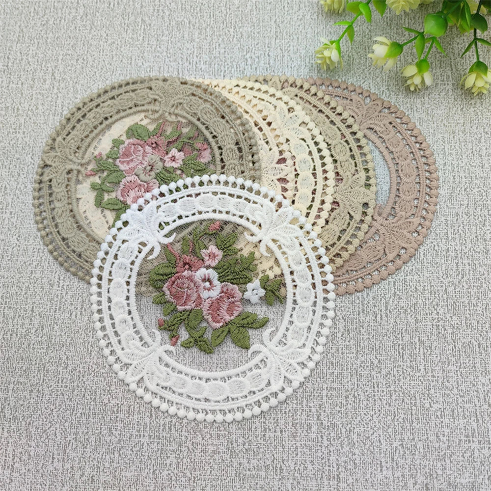 serviettes table vintage broderie florale dentelle beige rose clair environnementales moderne 12cm