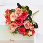 fleur artificielle rose thé soie bouquet rouge blanc décoration mariage maison jardin