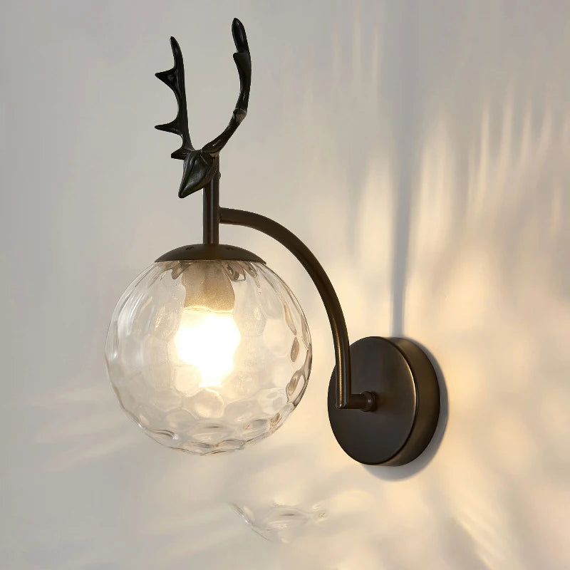 applique murale nordique moderne verre strié cornes cerf noir doré chambre cuisine entrée salle