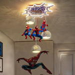 suspension lumineuse enfantine rouge bleu spiderman figurines toile araignee moderne