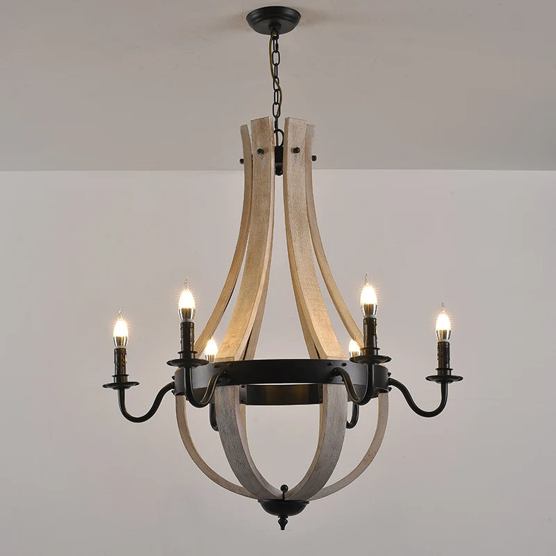 chandelier rustique bois marron vieilli 12 lumières suspension industrielle