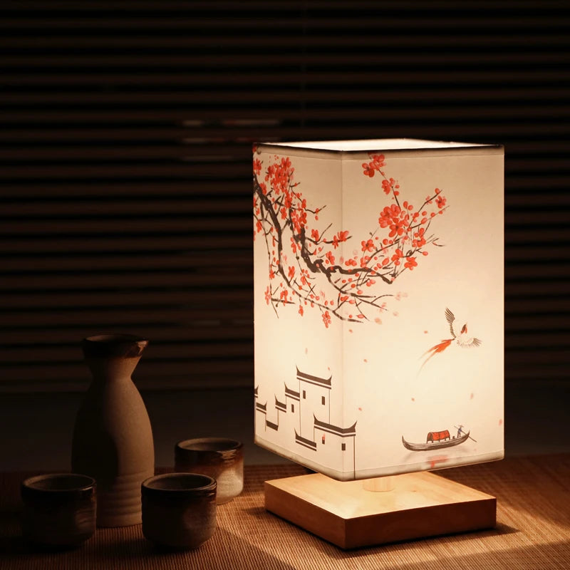 Lampe de table décorative en verre et bois style japonais ambiance zen