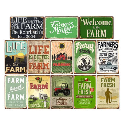 Plaque métallique vintage décor ferme fraîche 20x30 cm vue de face