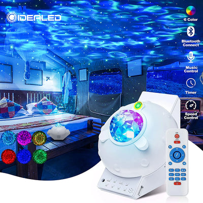 Projecteur LED étoiles et galaxie blanc sur table nuit