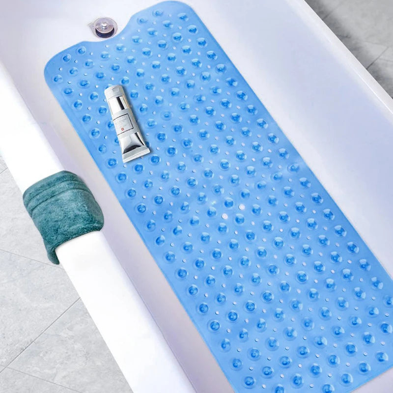 tapis bain antidérapant pvc moderne bleu gris blanc transparent trou texturé adhésif salle bain