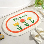 tapis bain antidérapant fleurs cactus vert jaune orange moderne décoratif polyester