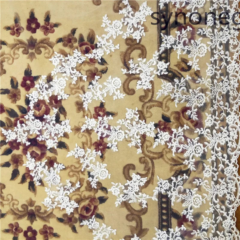 voile mariée cathédrale polyester blanc broderie florale translucide classique off white