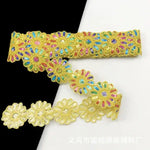ruban décoratif fleurs strass brodé polyester rose bleu orange jaune marron opacité 6cm large