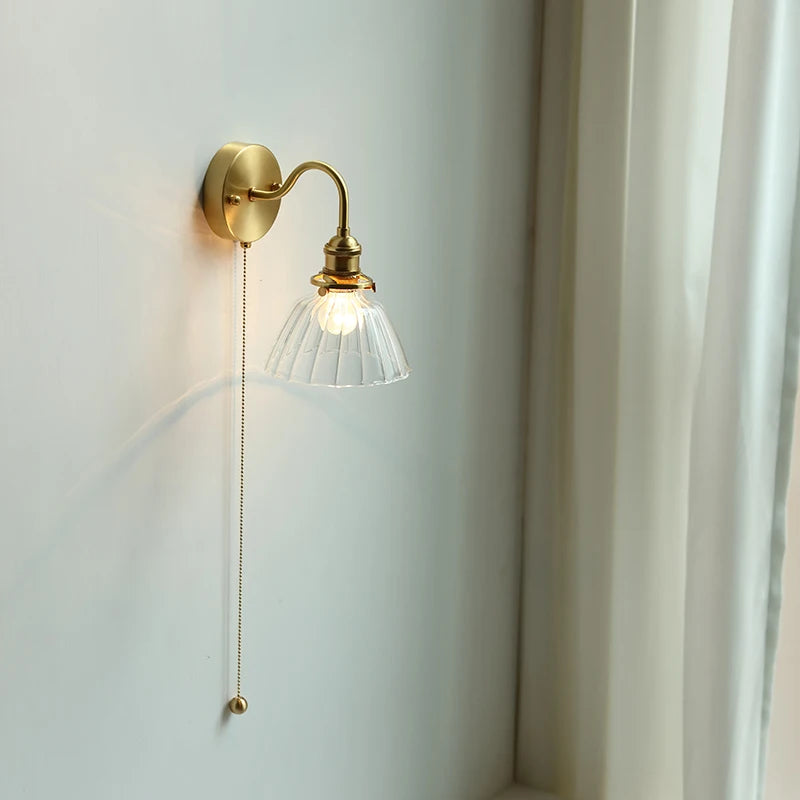 lampe murale moderne or transparent interrupteur câble fixation 22cm 18cm