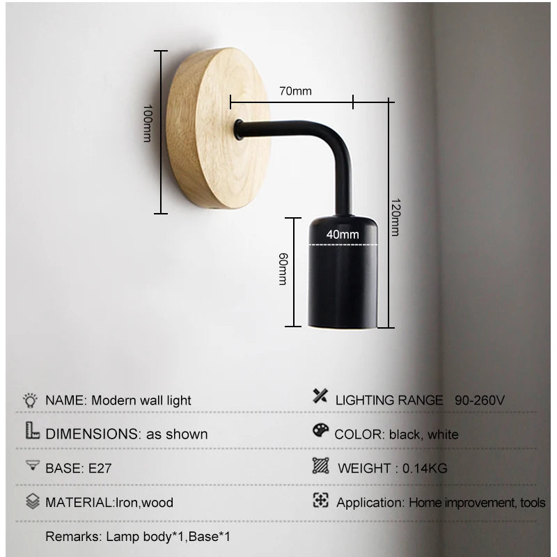 lampe murale industrielle vintage bois clair noir ampoule filament éclairage moderne fixée mur